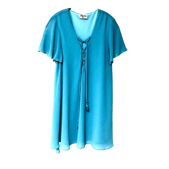 Show Me Your MUMU Tunic Dress Women's S Seafoam Lace-Up Bodice Flutter Lined - Picture 1 of 4
